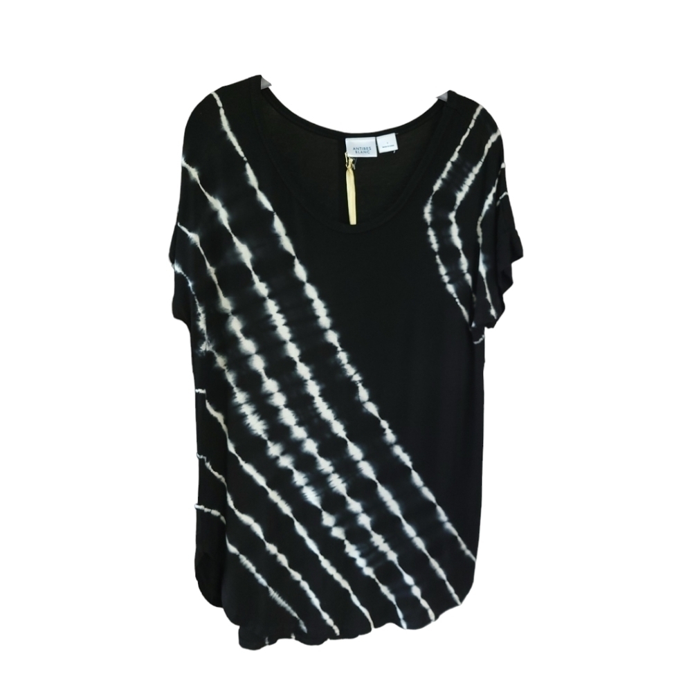 Antibes Blanc Black White Shibori Tie Dye Bamboo Dolman Tunic Top Oversized